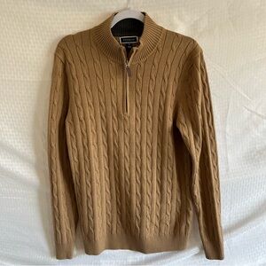Club Room Quarter Zip Ribbed Collar Cable Knit Tan Brown Sweater Size Medium